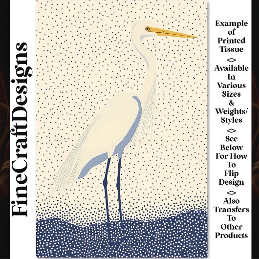 Minimalistischer Heron, Creme & Navy Dots, BW4 Dec Seidenpapier