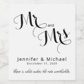 Minimalistischer Herr und Frau Schwarz-weiß Weddin Weinetikett (Einzelnes Label)