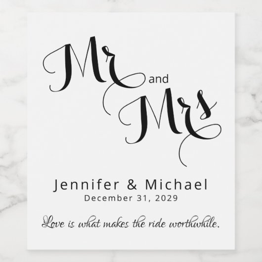 Minimalistischer Herr und Frau Schwarz-weiß Weddin Weinetikett (Einzelnes Label)