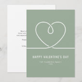 Minimalistischer Herzbeutel Grün Happy Valentinsta Feiertagskarte (Vorne/Hinten)