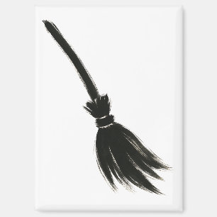 Minimalistischer Hexenbesen – Tuschpinsel-Design a Magnet