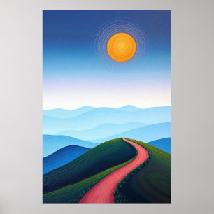 Minimalistischer Hilltop Sonnenaufgang mit Windweg Poster