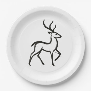 Minimalistischer Hirsch – Wildtierdesign mit Tusch Pappteller