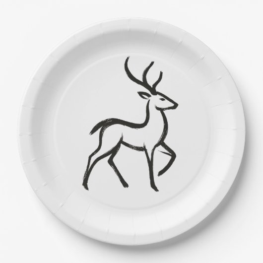 Minimalistischer Hirsch – Wildtierdesign mit Tusch Pappteller (Vorderseite)