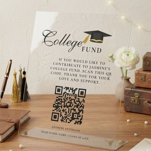 Minimalistischer Hochschulfonds QR-Code-Schild Abs Acrylschild