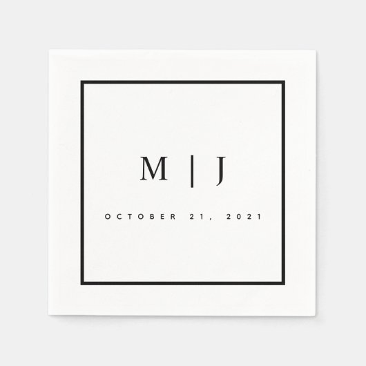 Minimalistischer Hochzeitscocktail in Schwarz/Weiß Serviette (Vorderseite)