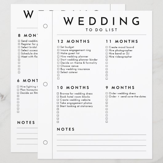 Minimalistischer Hochzeitsplaner 12 - 5-Monate-Sei (Vorne/Hinten)