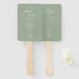 Minimalistischer Hochzeitsprogramm in Salbeigrün Fächer