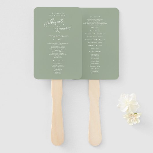 Minimalistischer Hochzeitsprogramm in Salbeigrün Fächer (Vorne und Hinten)