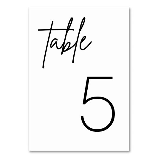 Minimalistischer Hochzeitstisch in Schwarz und Wei Tischnummer (Vorderseite)
