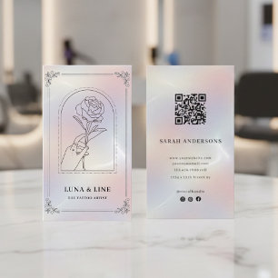 Minimalistischer holografischer floraler QR-Code  Visitenkarte