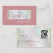 Minimalistischer Holografischer Nagelsalon QR-Code Visitenkarte (Vorne/Hinten)