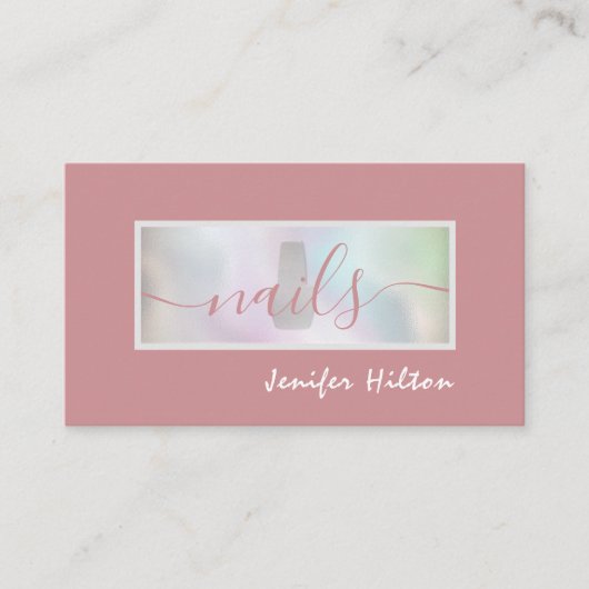 Minimalistischer Holografischer Nagelsalon QR-Code Visitenkarte (Vorderseite)