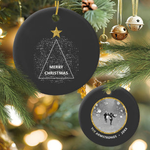 Minimalistischer Holzkohle-Goldstern-Weihnachtsfot Keramik Ornament