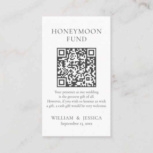 Minimalistischer Honeymoon-Fonds mit QR-Code Begleitkarte (Vorderseite)