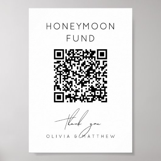 Minimalistischer Honeymoon Fund + QR Code | Hochze Poster (Vorne)