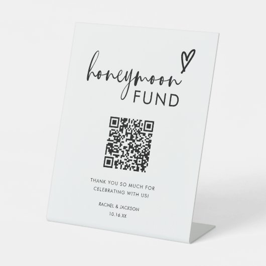 Minimalistischer Honeymoon Fund QR will gut unters Sockelschild (Vorderseite)