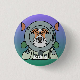 Minimalistischer Hund im Weltraum Gewitzt und Ni Button