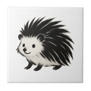 Minimalistischer Igel - Schwarzes Farbmuster Fliese