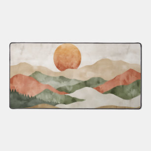 Minimalistischer Japandi-Aquarell-Berglandschaft Schreibtischunterlage