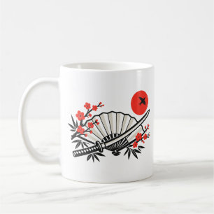 Minimalistischer japanischer Klappfächer Roter Son Kaffeetasse
