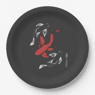 Minimalistischer japanischer Koi-Fisch im handgeze Pappteller