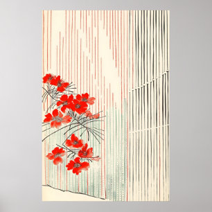 Minimalistischer japanischer roter Blumenkunst-Dru Poster