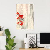 Minimalistischer japanischer roter Blumenkunst-Dru Poster (Heimbüro)