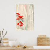 Minimalistischer japanischer roter Blumenkunst-Dru Poster (Küche)