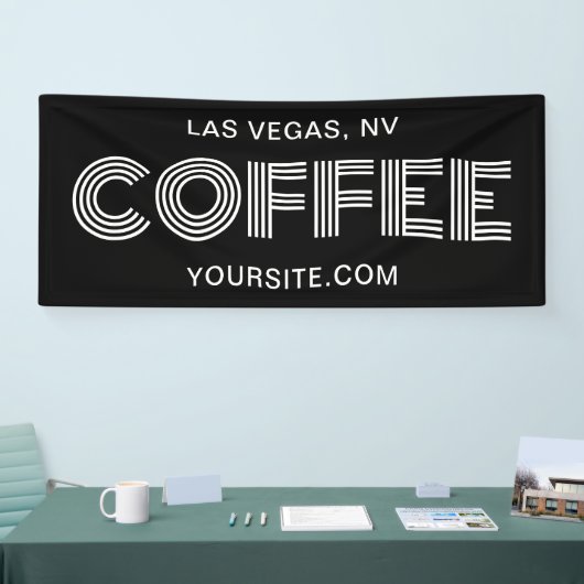 Minimalistischer Kaffee in Schwarz und Weiß Banner (Messe)