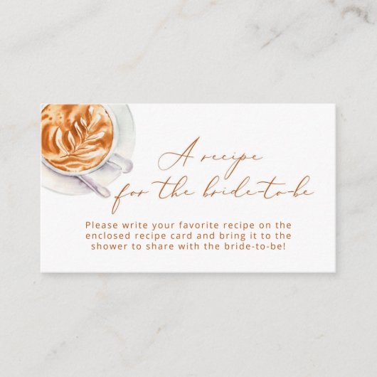 Minimalistischer Kaffee Rezept für die Braut Begleitkarte (Vorderseite)