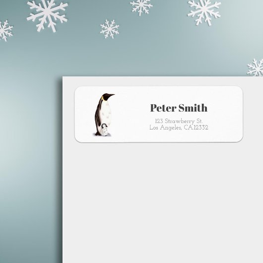 Minimalistischer Kaiser Pinguin und Rücksendeadres