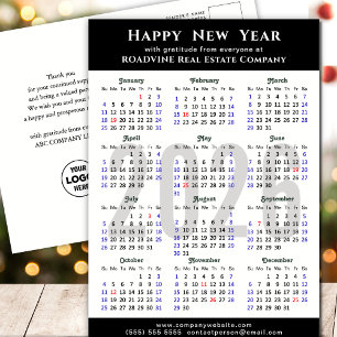 Minimalistischer Kalender 2025 Modernes Schwarzes  Feiertagspostkarte