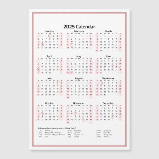 Minimalistischer Kalender 2025 Rosa Magnetkarte (Vorderseite)