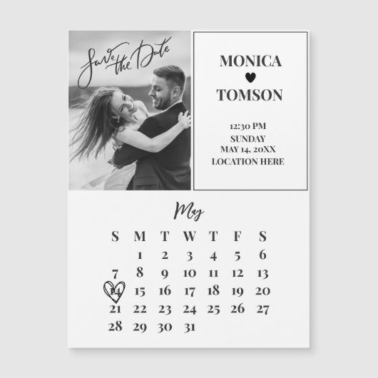 Minimalistischer Kalender Save the Date Hochzeitsm Magnetkarte (Vorderseite)