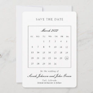 Minimalistischer Kalender zur Vorabanzeige des Hoc Save The Date