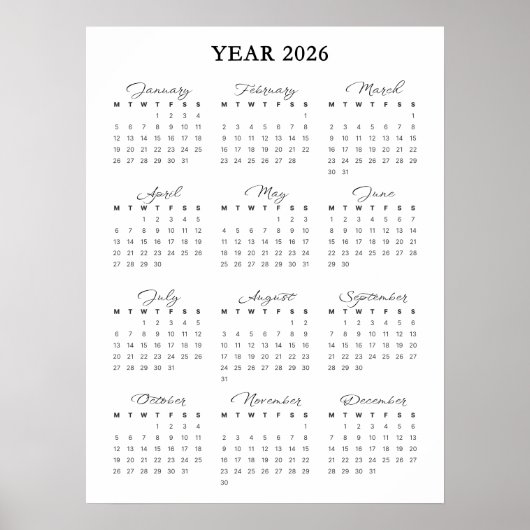 Minimalistischer Kalenderposter 2026 Poster (Vorne)