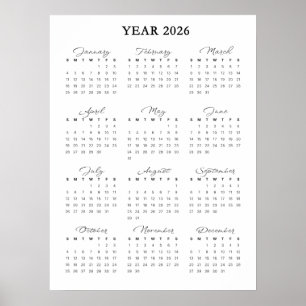 Minimalistischer Kalenderposter 2026 Poster