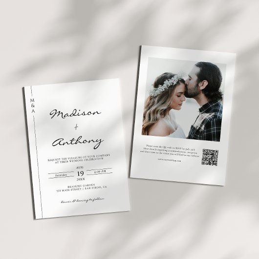 Minimalistischer Kalligrafie-Hochzeitsstichtag-Fot Einladung