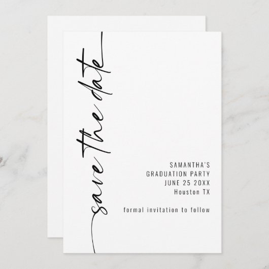 Minimalistischer Kalligraphie-Abschluss Save The Date (Vorne/Hinten)