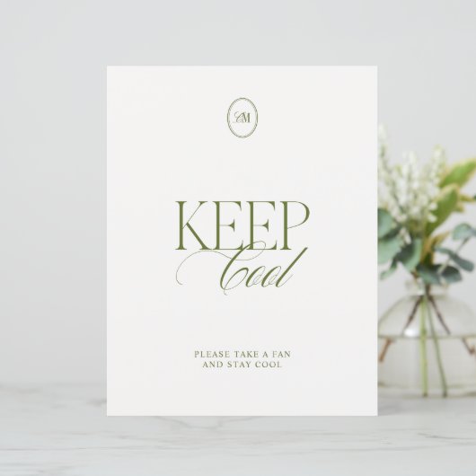 Minimalistischer Keep Cool Oliven Grün Hochzeitssc (Stehend Vorderseite)