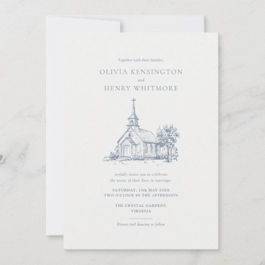 Minimalistischer Kirchenort Sketch Klassische Hoch Einladung (Vorderseite)