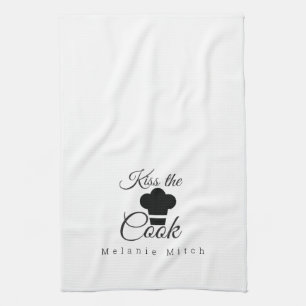 Minimalistischer Kiss the Cook Kochmützen-Logo Geschirrtuch