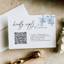 Minimalistischer klassischer Blue QR-Code Hochzeit RSVP Karte