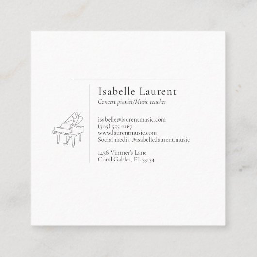 Minimalistischer Klavierlehrer Quadratische Visitenkarte (Rückseite)