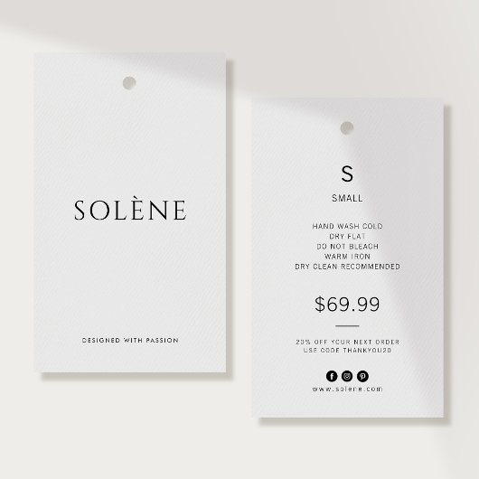 Minimalistischer Kleidungs Preis | Größe Hang Tag