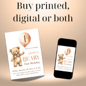 Minimalistischer kleiner Bär Beige Beary 1. Geburt Einladung