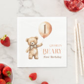 Minimalistischer kleiner Bär Beige Beary 1. Geburt Serviette (Beispiel)