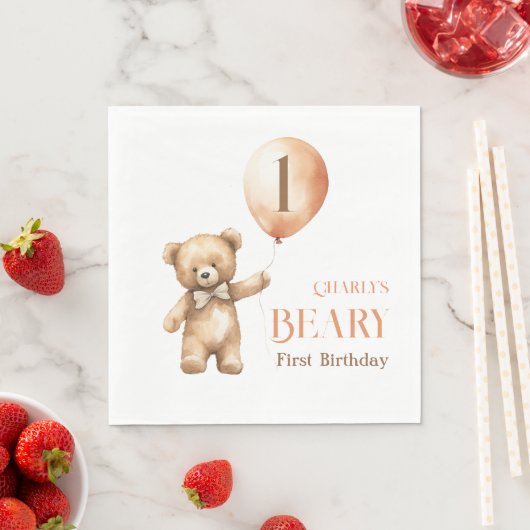 Minimalistischer kleiner Bär Beige Beary 1. Geburt Serviette (Beispiel)