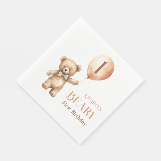 Minimalistischer kleiner Bär Beige Beary 1. Geburt Serviette (Ecke)